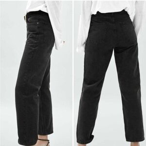 Zara Buttonfly Straight Loose Jeans Sz 4 High Rise Black/Gray Minimalist Grunge